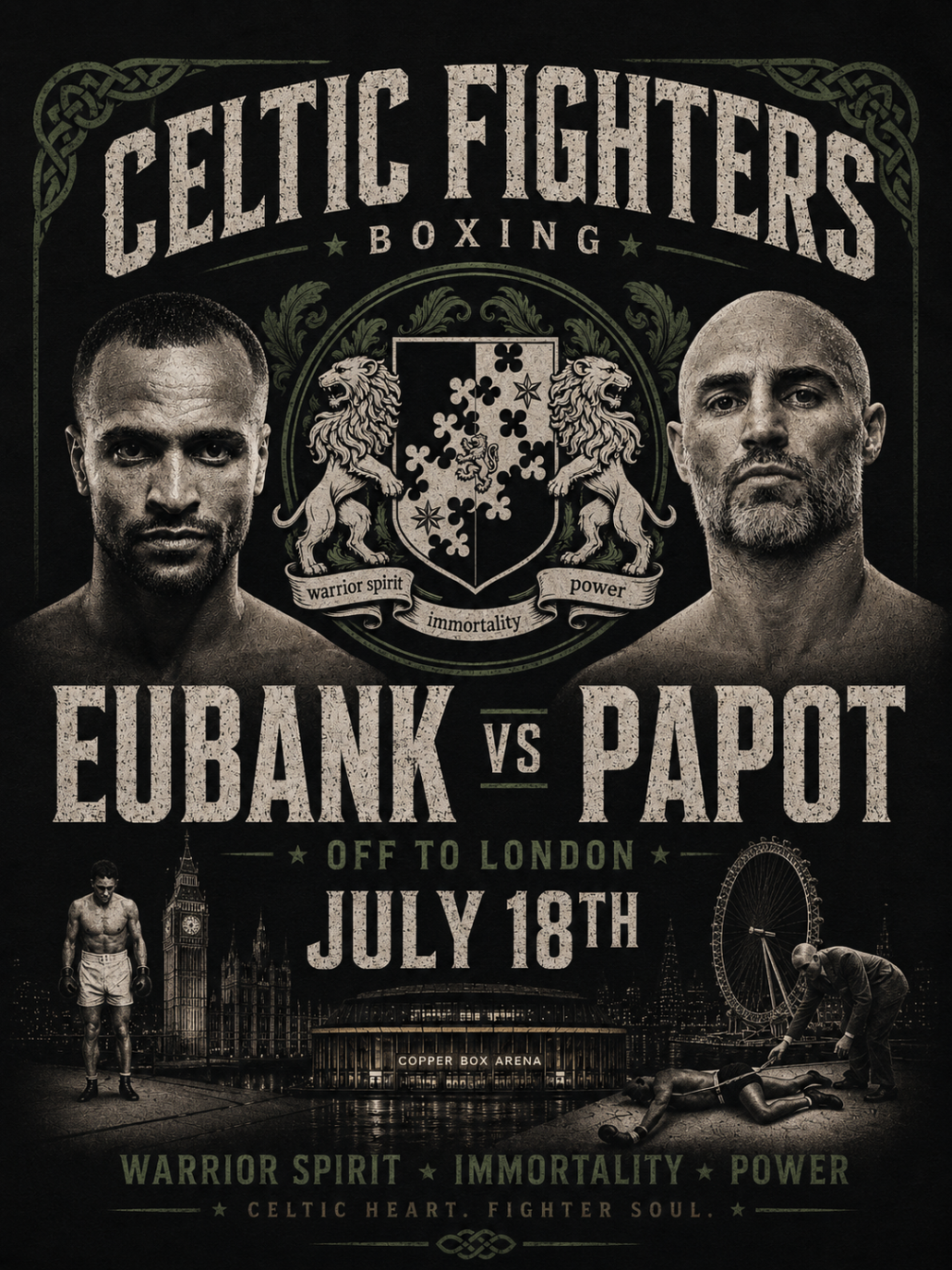 Affiche Celtic Fighters Boxing Eubank vs Papot assortie à l'univers du blouson